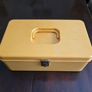 Vintage Wil-hold Sewing Box Mustard Yellow Wilson Mfg Corp 42 Spool Organizer US